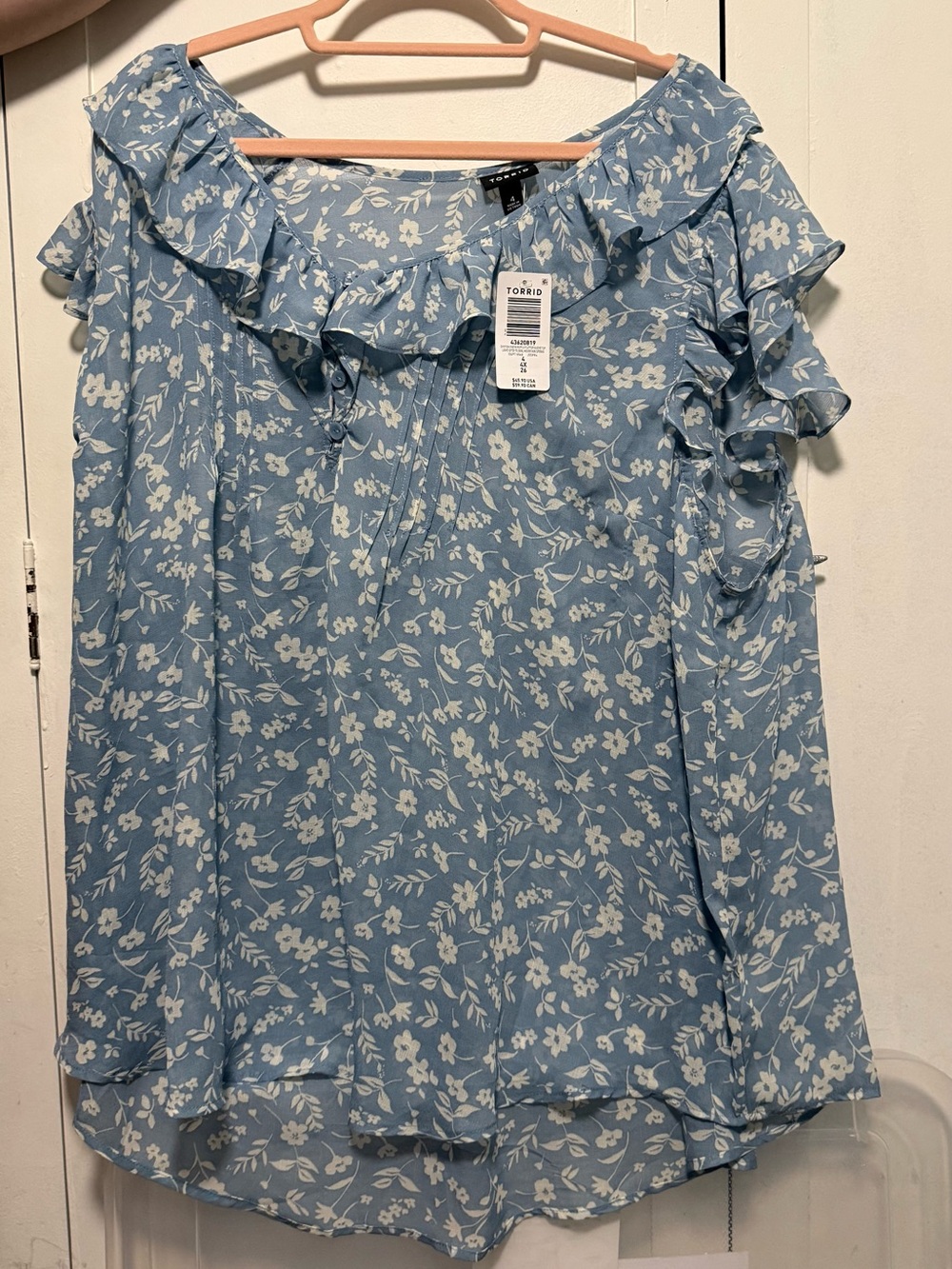 torrid Light Blue Floral Ruffle Sleeve Blouse